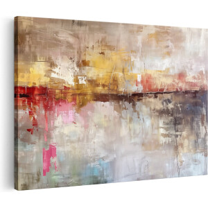 Artaza Canvas Schilderij Abstract met Rode Gele en Bruine Kleuren - 90x60 cm - Wanddecoratie Woonkamer - Schilderijen - Muurdecoratie