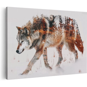 Artaza Canvas Schilderij Wolf in de Sneeuw - Dieren - 90x60 cm - Wanddecoratie Woonkamer - Schilderijen - Muurdecoratie