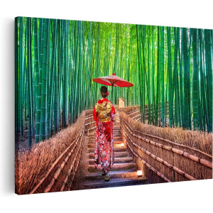 Artaza Canvas Schilderij Japanse Vrouw in het Bamboebos - 60x40 - Foto Op Canvas - Canvas Print