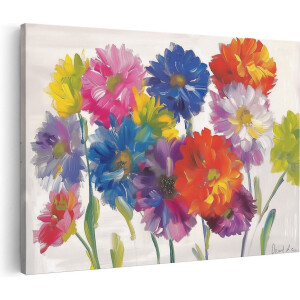 Artaza Canvas Schilderij Kleurrijke Bloemen op een Witte Achtergrond - Bloemen - 30x20 cm - Klein - Wanddecoratie Woonkamer - Schilderijen - Muurdecoratie