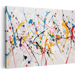 Artaza Canvas Schilderij Kleurrijke Verfspatten op een Witte Achtergrond - 90x60 cm - Wanddecoratie Woonkamer - Schilderijen - Muurdecoratie
