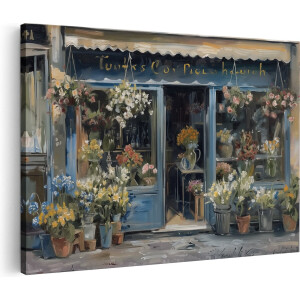 Artaza Canvas Schilderij Kunstwerk van een Bloemenwinkel - 120x80 cm - Groot - Wanddecoratie Woonkamer - Schilderijen - Muurdecoratie