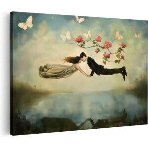 Artaza Canvas Schilderij Man en Vrouw in de Lucht - 120x80 cm - Groot - Wanddecoratie Woonkamer - Schilderijen - Muurdecoratie