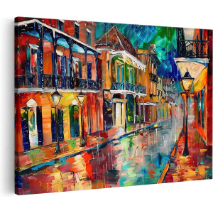 Artaza Canvas Schilderij Kunstwerk van een Straatbeeld in New Orleans - New Orleans - 30x20 cm - Klein - Wanddecoratie Woonkamer - Schilderijen - Muurdecoratie