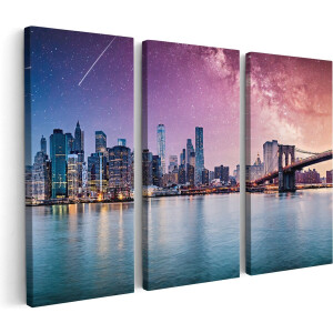 Artaza Canvas Schilderij Drieluik New York Skyline Met Een Kleurrijke Hemel - 150x100 - Groot - Foto Op Canvas - Canvas Print
