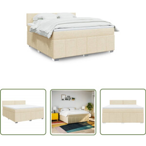 vidaXL Slaapcomfort - Boxspring - Boxspring met matras stof crèmekleurig 180x200 cm - Matras - Bed Frame - Creme Kleur