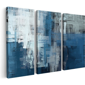 Artaza Canvas Schilderij Drieluik Abstracte Kunst - Blauw Witte Penseelstreken - 60x40 - Klein - Foto Op Canvas - Canvas Print