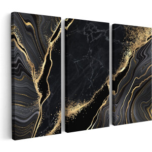 Artaza Canvas Schilderij Drieluik Abstracte Kunst - Marmer met Gouden Tinten - 180x120 - Groot - Foto Op Canvas - Canvas Print