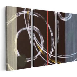 Artaza Canvas Schilderij Drieluik Abstracte Cirkels met een Rode Lijn - 180x120 - Groot - Foto Op Canvas - Canvas Print