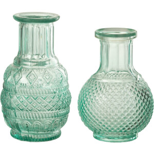 J-Line vaas Kano - glas - groen - 2 stuks - 14 cm hoog