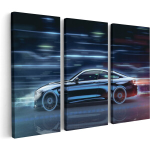 Artaza Canvas Schilderij Drieluik Zwarte Sportwagen Auto - 90x60 - Foto Op Canvas - Canvas Print