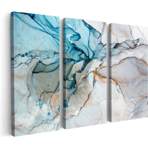 Artaza Canvas Schilderij Drieluik Abstracte Kunst - Blauwe Grijze Marmer - 90x60 - Foto Op Canvas - Canvas Print