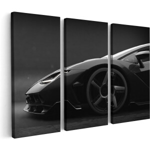 Artaza Canvas Schilderij Drieluik Zijaanzicht Zwarte Sportwagen Auto - 150x100 - Groot - Foto Op Canvas - Canvas Print