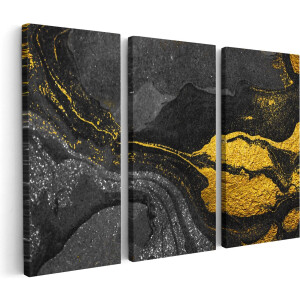 Artaza Canvas Schilderij Drieluik Abstracte Kunst - Zwart Gouden Marmer - 180x120 - Groot - Foto Op Canvas - Canvas Print