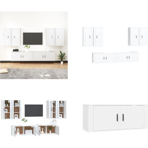 vidaXL 6-delige Tv-meubelset bewerkt hout wit - Tv-kast - Tv-kasten - Tv-meubel - Hifi-meubel