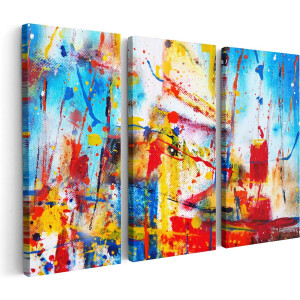 Artaza Canvas Schilderij Drieluik Abstracte Kunst - Kleurvolle Hand Gemaakte Acryl - 150x100 - Groot - Foto Op Canvas - Canvas Print