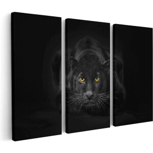 Artaza Canvas Schilderij Drieluik Zwarte Panter Met Oranje Ogen - 180x120 - Groot - Foto Op Canvas - Canvas Print