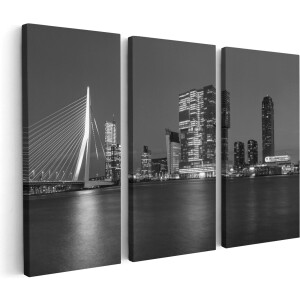 Artaza Canvas Schilderij Drieluik Rotterdamse Skyline - Zwart Wit - 60x40 - Klein - Foto Op Canvas - Canvas Print