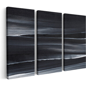 Artaza Canvas Schilderij Drieluik Abstracte Kunst - Zwart met Witte Lijnen - 60x40 - Klein - Foto Op Canvas - Canvas Print