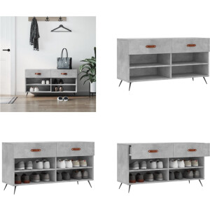 vidaXL Schoenenbank 102x35x55 cm bewerkt hout betongrijs - Schoenenbank - Schoenenbanken - Opbergbank - Schoenenkast