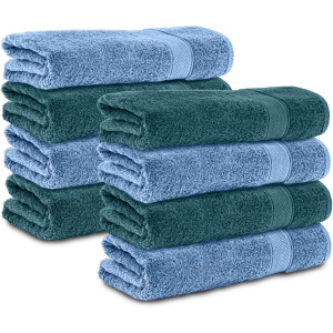 Komfortec 8x Handdoek 70x140 - 100% Katoen – Handdoekenset - Zacht - Petroleumblauw/Lichtblauw