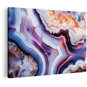 Artaza Canvas Schilderij Close Up van een Paarse Blauwe en Oranje Agaat - 150x100 cm - Groot - Wanddecoratie Woonkamer - Schilderijen - Muurdecoratie
