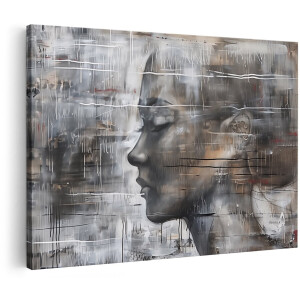 Artaza Canvas Schilderij Abstract Kunstwerk van het Gezicht van een Vrouw - 180x120 cm - Groot - Wanddecoratie Woonkamer - Schilderijen - Muurdecoratie