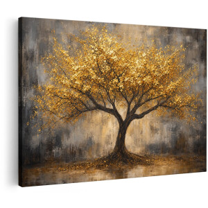Artaza Canvas Schilderij Boom Met Gouden Bladeren - Klassiek En Sfeervol - 60x40 cm - Wanddecoratie Woonkamer - Schilderijen - Muurdecoratie