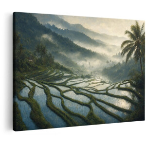Artaza Canvas Schilderij Rijstvelden in Bali - Mistig Tropisch Landschap - 60x40 cm - Wanddecoratie Woonkamer - Schilderijen - Muurdecoratie