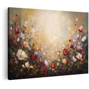 Artaza Canvas Schilderij Kleurrijke Bloemen - Abstracte Kunst - Multikleur - 90x60 cm - Wanddecoratie Woonkamer - Schilderijen - Muurdecoratie
