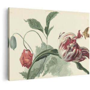 Artaza Canvas Schilderij Tulp en een Papaver - Willem van Leen - 180x120 cm - Groot - Kunst - Wanddecoratie Woonkamer