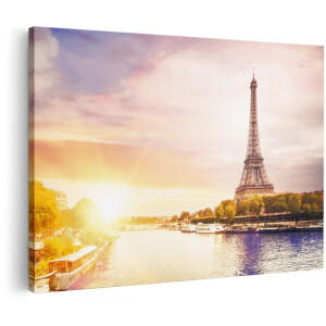 Artaza Canvas Schilderij Eiffeltoren In Parijs Aan Het Water - 150x100 cm - Groot - Foto Op Canvas - Wanddecoratie Woonkamer