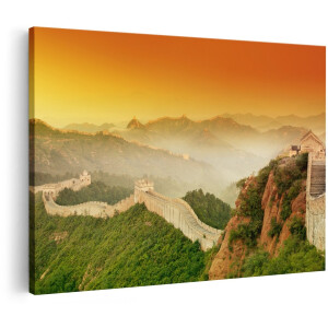 Artaza Canvas Schilderij Chinese Muur bij Zonsopgang - 150x100 cm - Groot - Foto Op Canvas - Wanddecoratie Woonkamer
