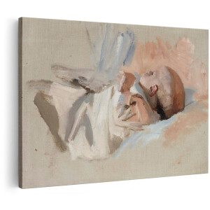Artaza Canvas Schilderij Slapende Baby - 180x120 cm - Groot - Wanddecoratie Babykamer - Muurdecoratie Kinderkamer - Klassiek Portret Schilderijen