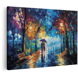 Artaza Canvas Schilderij Vrouw met een Paraplu in de Regen - 150x100 cm - Groot - Wanddecoratie Woonkamer - Schilderijen - Muurdecoratie