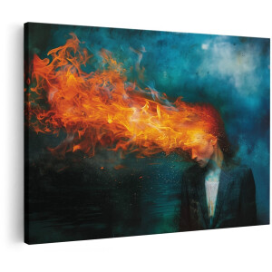 Artaza Canvas Schilderij Vrouw met Vuur uit haar Hoofd - 150x100 cm - Groot - Wanddecoratie Woonkamer - Schilderijen - Muurdecoratie