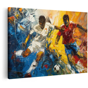 Artaza Canvas Schilderij Voetbal - 180x120 cm - Groot - Wanddecoratie Voetballers - Muurdecoratie Kleurrijk - Decoratie Olieverf Sport