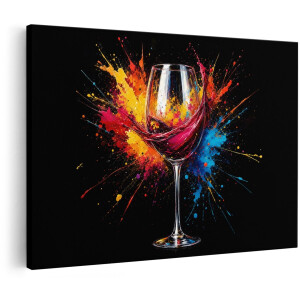 Artaza Canvas Schilderij Wijn Glas Met Kleurrijke Verfspatten - Streetart Kunst - 60x40 cm - Wanddecoratie Woonkamer - Schilderijen - Muurdecoratie