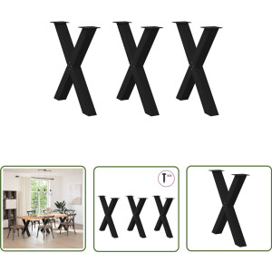 vidaXL Tafelpoten - Eettafelpoten - Eettafelpoten 3 st X-vormig 80x(72-73) cm staal zwart - Metalen Tafelpoten - X-vormige Tafelpoten - Zwarte Tafelpoten