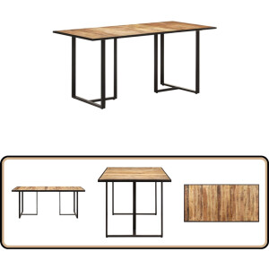 vidaXL Eettafel - 160 cm - Ruw Mangohout en IJzer Industriele Eettafel - Houten Eettafel - Mangohout Eettafel - Eetkamertafel - Salontafel