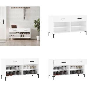 vidaXL Schoenenbank 102x35x55 cm bewerkt hout wit - Schoenenbank - Schoenenbanken - Opbergbank - Schoenenkast