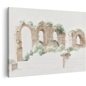 Artaza Canvas Schilderij Romeins Aquaduct - 150x100 cm - Groot - Wanddecoratie Vintage Landschap - Muurdecoratie Rome Ruïne - Decoratie Aquarel