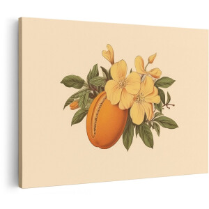 Artaza Canvas Schilderij Vintage Bloemen - 180x120 cm - Groot - Wanddecoratie Meloen - Muurdecoratie Botanisch - Decoratie Geel