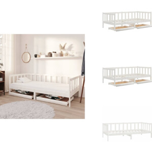 vidaXL Bedbank - Bedbanken - Bed Bank - Bed Banken - Slaapbank met lades massief grenenhout wit 90x200 cm