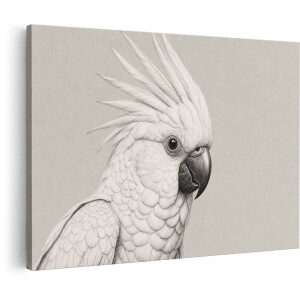 Artaza Canvas Schilderij Witte Kaketoe - Dierenillustratie Op Grijze Achtergrond - 120x80 cm - Groot - Wanddecoratie Woonkamer - Schilderijen - Muurdecoratie