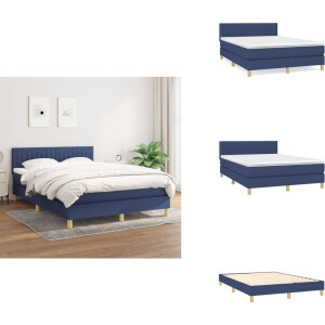 vidaXL Boxspring - Boxsprings - Bed - Slaapmeubel - Boxspring met matras stof blauw 140x200 cm