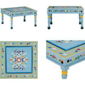 vidaXL - Salontafel - handbeschilderd - massief - mangohout - turquoise