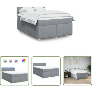 vidaXL Matras - Boxspring - Boxspring met matras stof lichtgrijs 140x190 cm - Led Verlichting - Bedroom Furniture - Slaapcomfort
