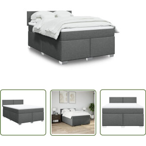 vidaXL Boxspringbed - Boxspring - Boxspring met matras stof donkergrijs 160x200 cm - Matras - Pocketveringmatras - Dark Grey