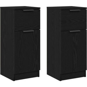 vidaXL - Dressoir - 2 - st - Zwart - Eiken - 30 - x - 30 - x - 70 - cm - Bewerkt - hout